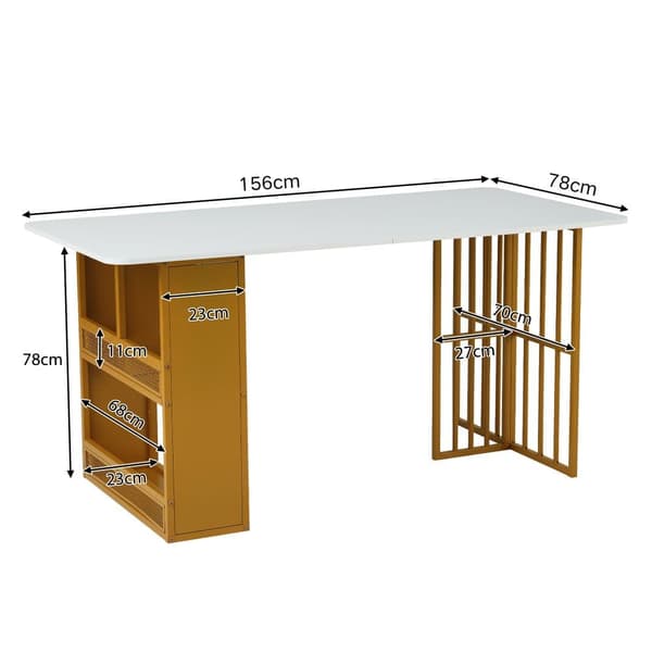 Rektangulært spisebord med hylder - Moderne stil - Hvid og Guld