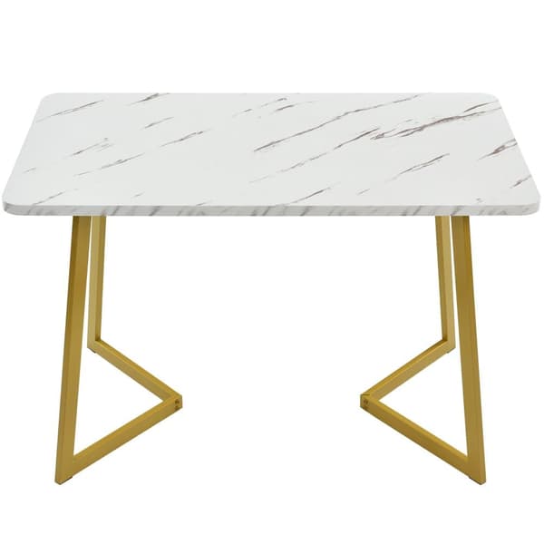 Matbord - Skiva med marmoreffekt - Ben i guldmetall - 117 x 68 cm - Vit och guld