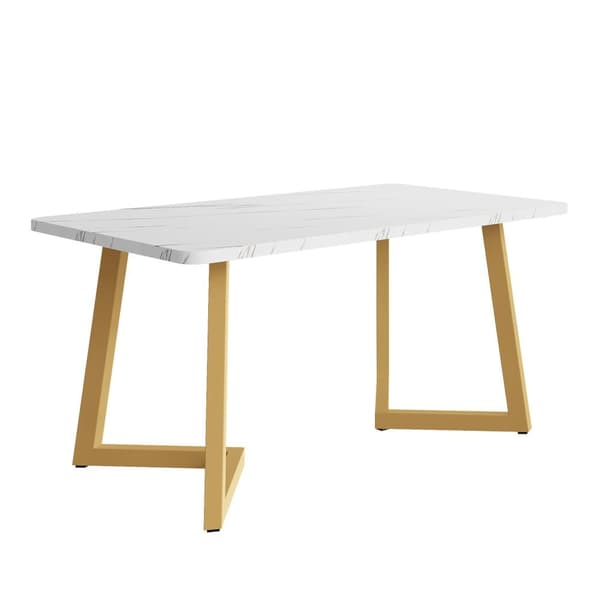Matbord - Skiva med marmoreffekt - Ben i guldmetall - 117 x 68 cm - Vit och guld