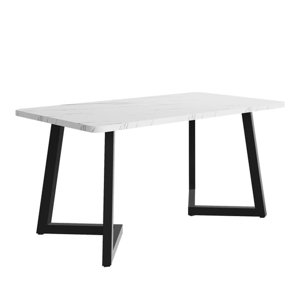 Spisebord - Top med marmoreffekt - Sorte metalben - 117 x 68 cm - Hvid og sort