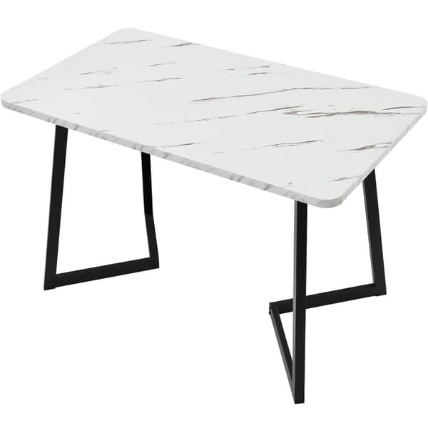 Spisebord - Top med marmoreffekt - Sorte metalben - 117 x 68 cm - Hvid og sort