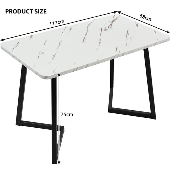 Spisebord - Top med marmoreffekt - Sorte metalben - 117 x 68 cm - Hvid og sort