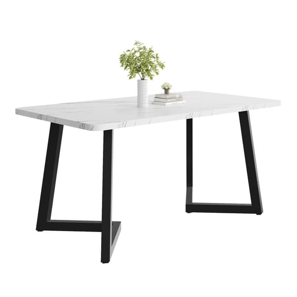 Spisebord - Top med marmoreffekt - Sorte metalben - 117 x 68 cm - Hvid og sort