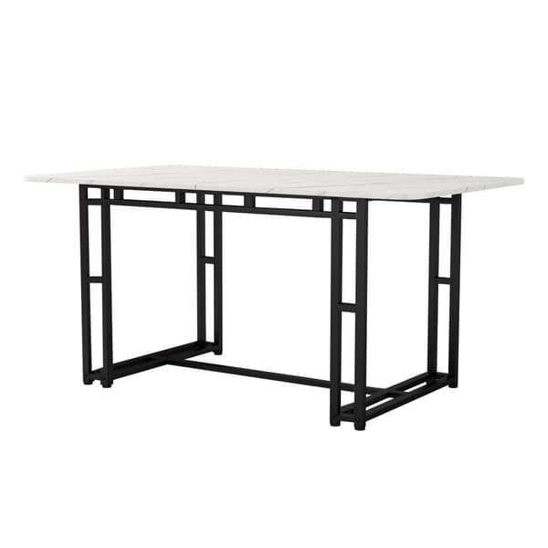 Spisebord - Marmor effekt top - Sorte metalben - 140 x 80 cm - Hvid og sort