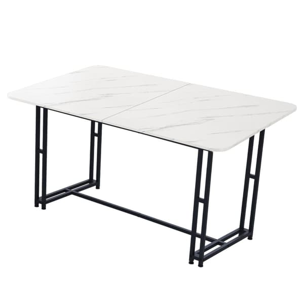 Spisebord - Marmor effekt top - Sorte metalben - 140 x 80 cm - Hvid og sort