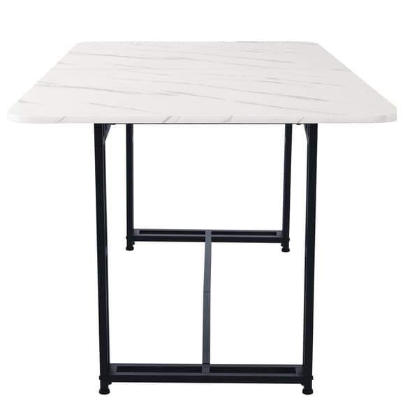 Spisebord - Marmor effekt top - Sorte metalben - 140 x 80 cm - Hvid og sort