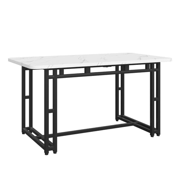 Matbord - Skiva med marmoreffekt - Ben i svart metall - 120 x 70 cm - Vit och svart