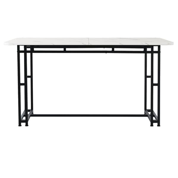 Matbord - Skiva med marmoreffekt - Ben i svart metall - 120 x 70 cm - Vit och svart