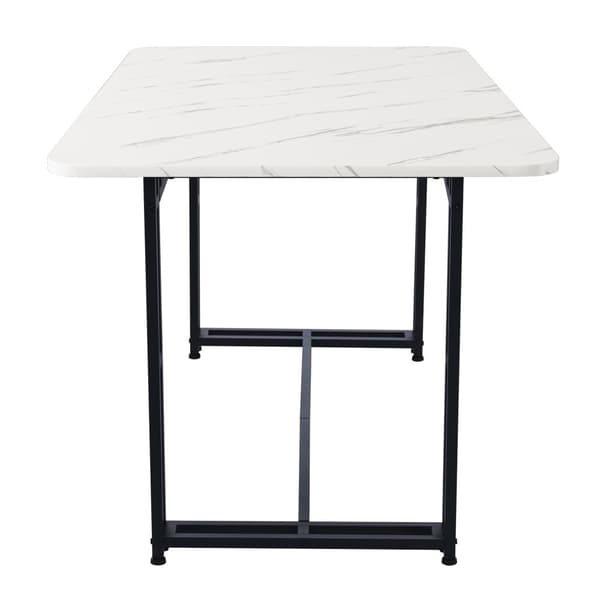 Matbord - Skiva med marmoreffekt - Ben i svart metall - 120 x 70 cm - Vit och svart