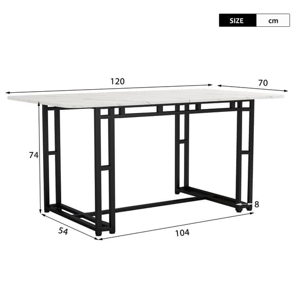 Matbord - Skiva med marmoreffekt - Ben i svart metall - 120 x 70 cm - Vit och svart