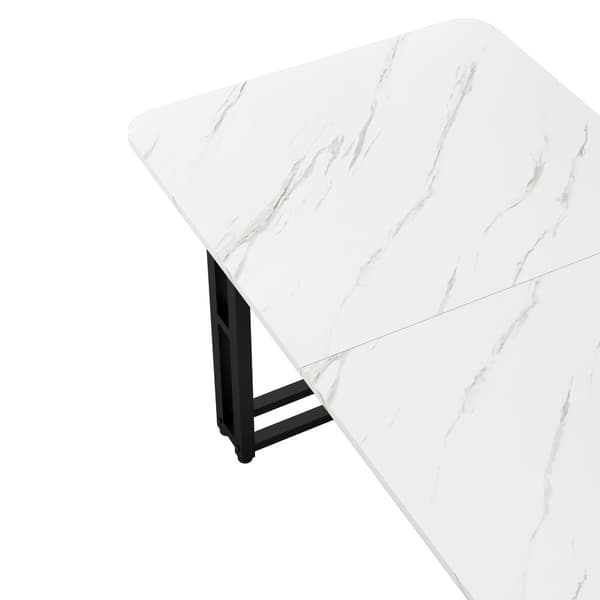 Matbord - Skiva med marmoreffekt - Ben i svart metall - 120 x 70 cm - Vit och svart