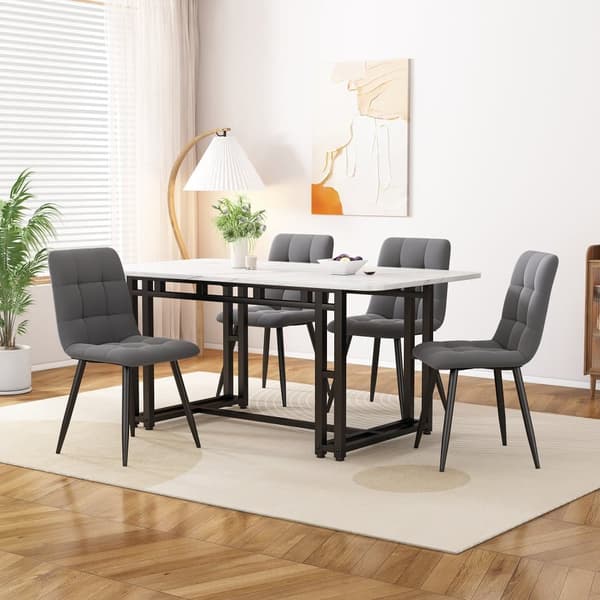 Matbord - Skiva med marmoreffekt - Ben i svart metall - 120 x 70 cm - Vit och svart