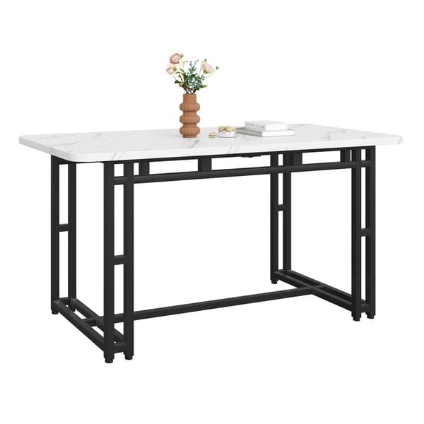 Matbord - Skiva med marmoreffekt - Ben i svart metall - 120 x 70 cm - Vit och svart