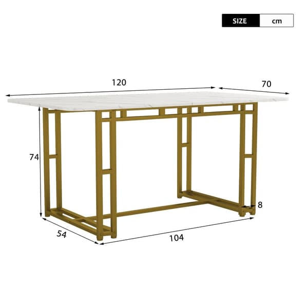 Matbord - Skiva med marmoreffekt - Ben i guldmetall - 120 x 70 cm - Vit och guld