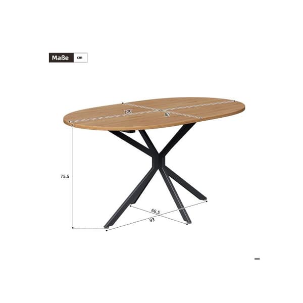 Matbord, L 120*B 80*H 75,5 cm, metallben, oval bord, bord för 4-6 personer