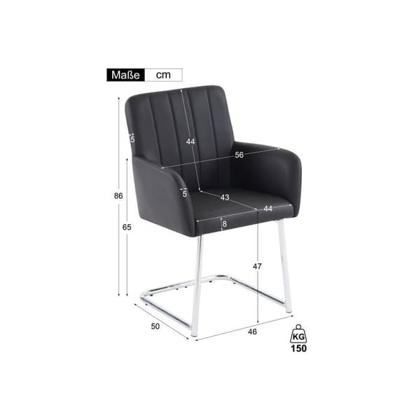 Stolar för matbord med vertikala ränder (uppsättning av 2), vadderad fåtölj med zigzag-mönster och metallben, läder, svart