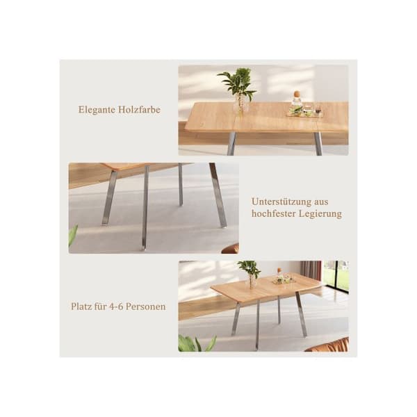 Minimalistisk modern matbord med silverkromade ben - 140 cm x 80 cm, 4-6 sittplatser