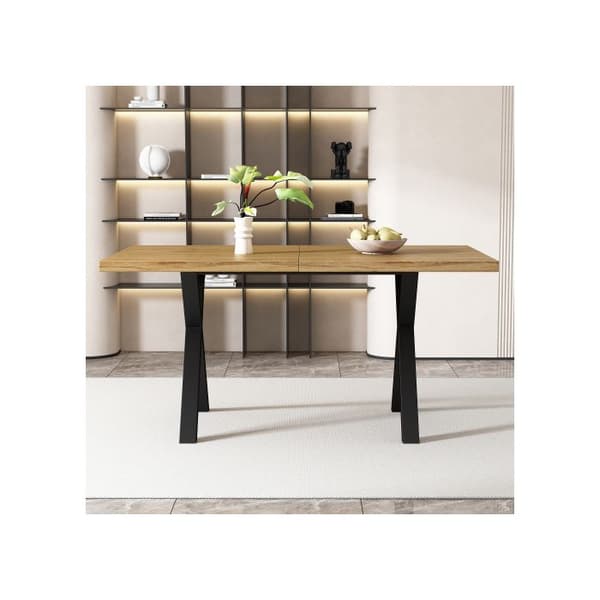 Matbord, korsade ben, rektangulärt matbord, enkelt, smidesjärn, L140*B80*H76cm, ek + svart