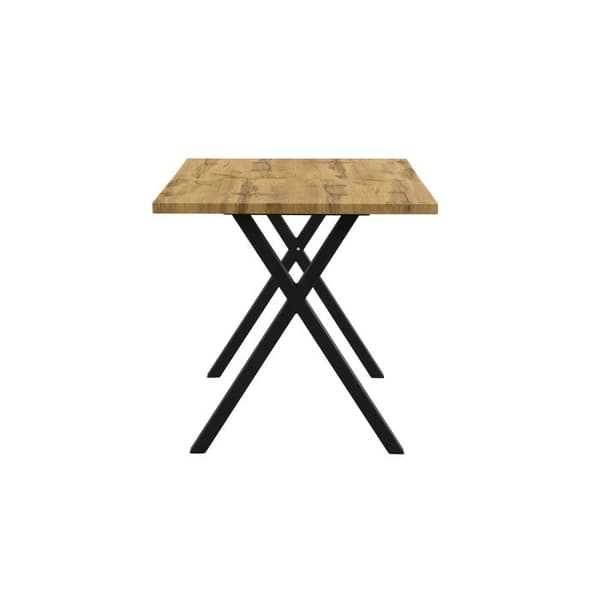 Matbord, korsade ben, rektangulärt matbord, enkelt, smidesjärn, L140*B80*H76cm, ek + svart