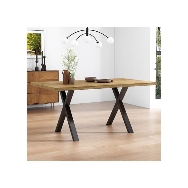 Matbord, korsade ben, rektangulärt matbord, enkelt, smidesjärn, L140*B80*H76cm, ek + svart