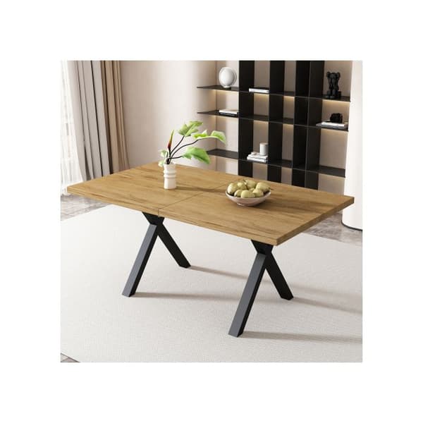 Matbord, korsade ben, rektangulärt matbord, enkelt, smidesjärn, L140*B80*H76cm, ek + svart