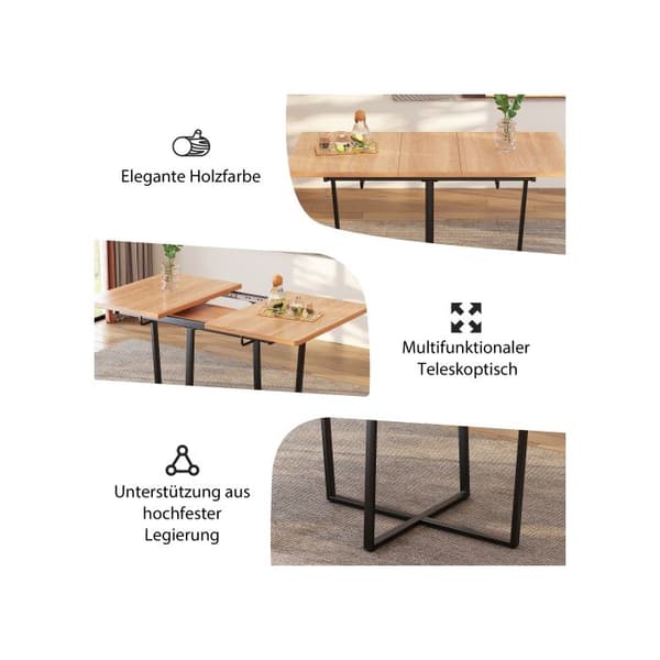 Utdragbar matbord, svarta metallben, utdragbart bord 110/140*80 cm, för 4-6 personer