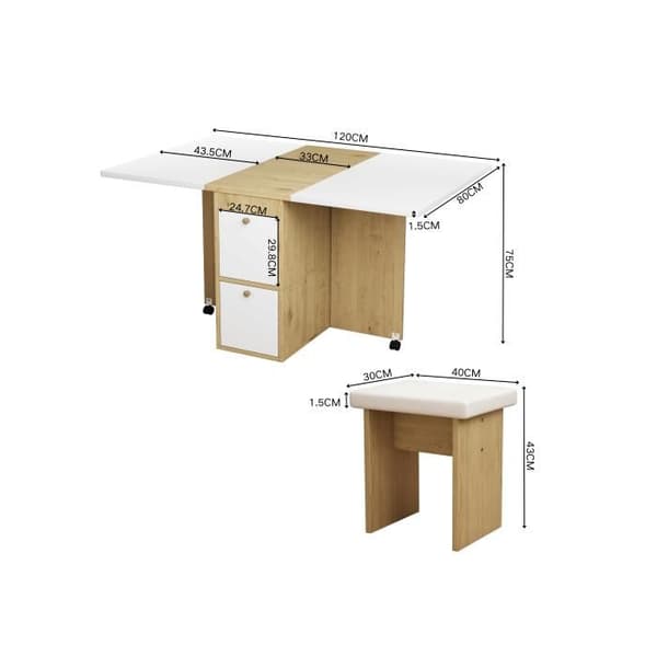 Möbelset för matrum, (inklusive matbord, 4 stolar) 120*80*75 cm, vit + ek