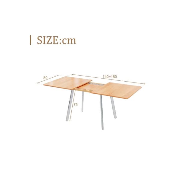 Modern och minimalistisk utdragbar matsalsbord, 140 cm x 80 cm, för 4 till 6 personer.