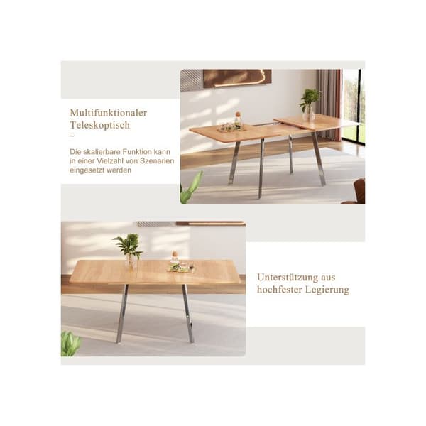 Modern och minimalistisk utdragbar matsalsbord, 140 cm x 80 cm, för 4 till 6 personer.
