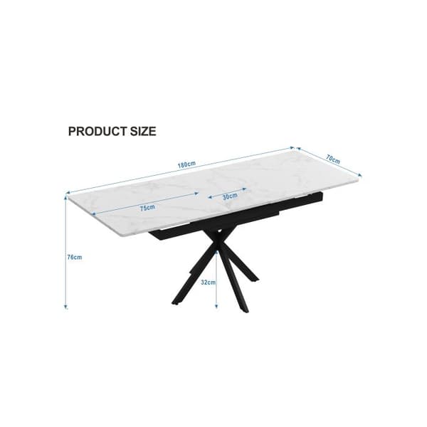 Utökningsbar matbord, sidobord, L 150/180 x B 70 x H 76 cm, svart och vit