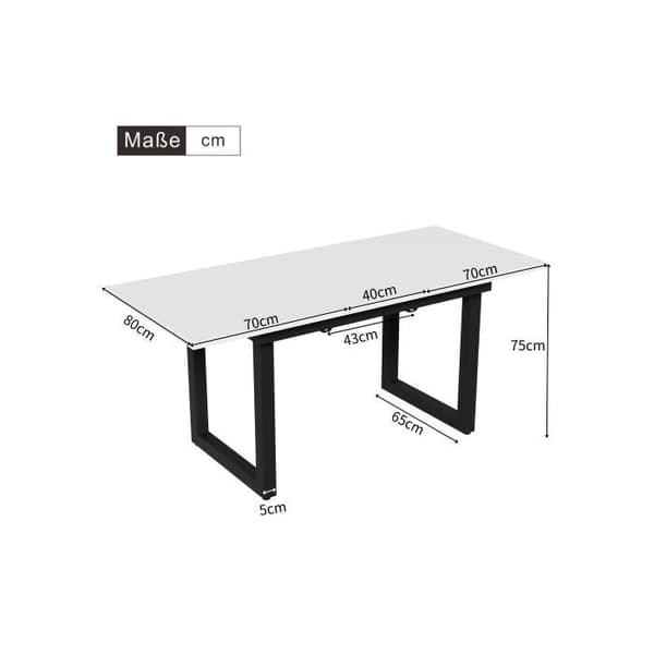 Uttdragbar matbord, mångsidigt och platsbesparande matbord, vit + svart