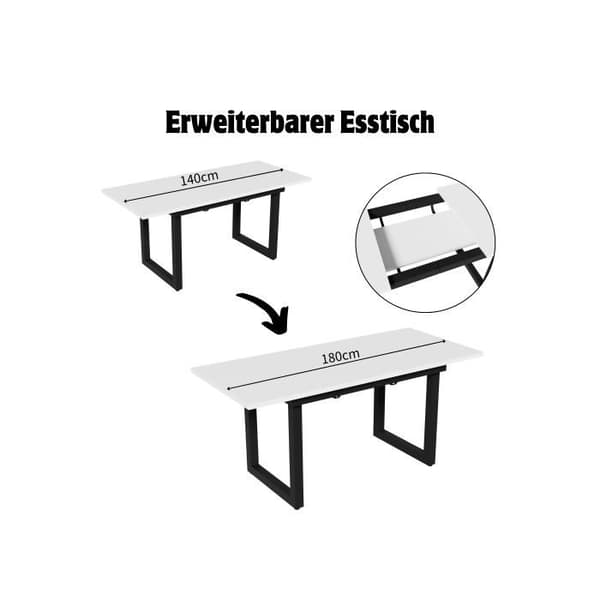 Uttdragbar matbord, mångsidigt och platsbesparande matbord, vit + svart