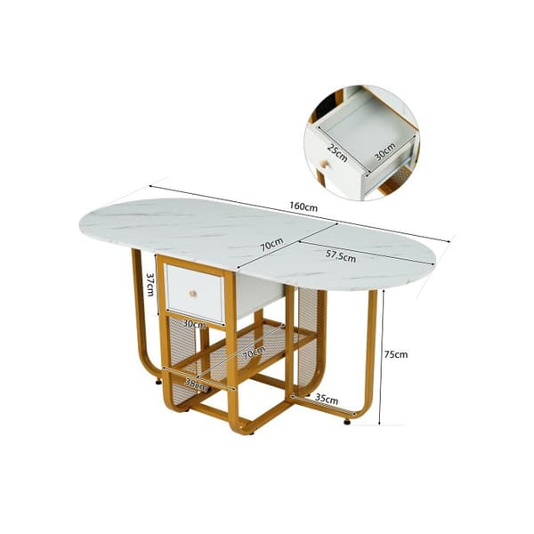 Matbord och stolar, Multifunktionellt teleskopiskt matbord, Matstolar, Vit och guld