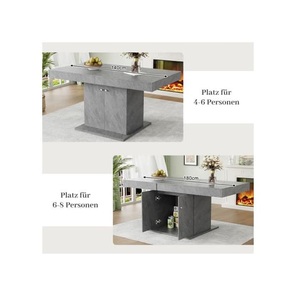 Utvidbart matbord, L140/180*B80*H76cm, matbord med förvaringsutrymme, betongutseende