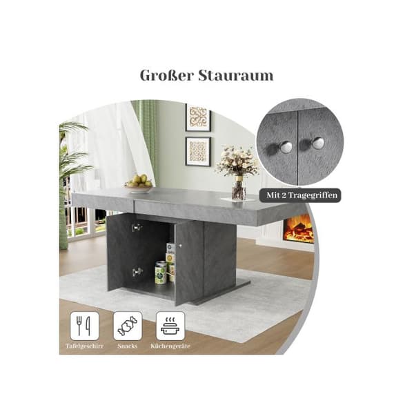 Utvidbart matbord, L140/180*B80*H76cm, matbord med förvaringsutrymme, betongutseende