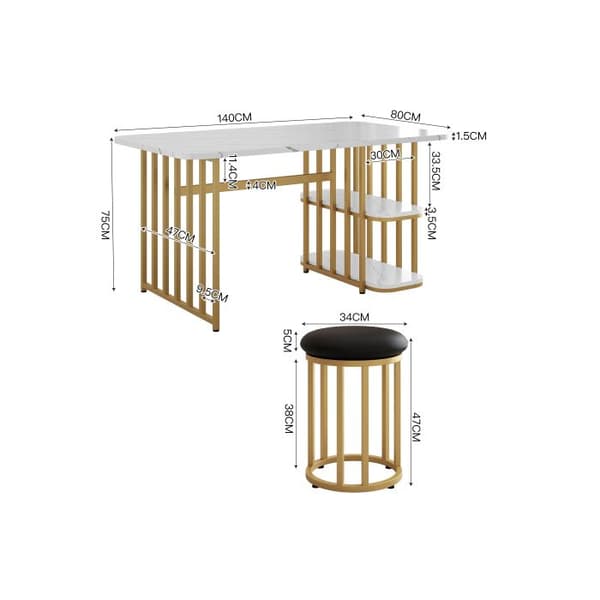 Ensemble matbord (inklusive matbord, 4 stolar) 140*80*75 cm modernt matbord, vit och guld