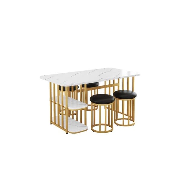 Ensemble matbord (inklusive matbord, 4 stolar) 140*80*75 cm modernt matbord, vit och guld