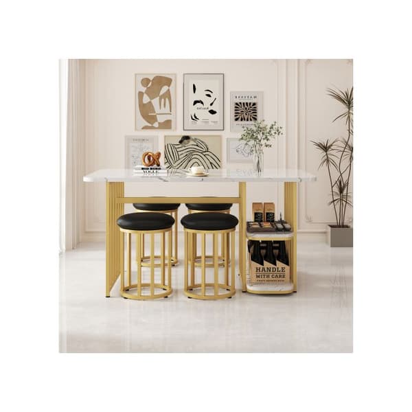 Ensemble matbord (inklusive matbord, 4 stolar) 140*80*75 cm modernt matbord, vit och guld
