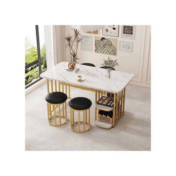 Ensemble matbord (inklusive matbord, 4 stolar) 140*80*75 cm modernt matbord, vit och guld