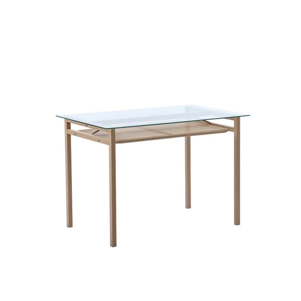 Matsalsbord med förvaringsmöbel, 110*65*74, topp i härdat glas, rottingdesign, beige