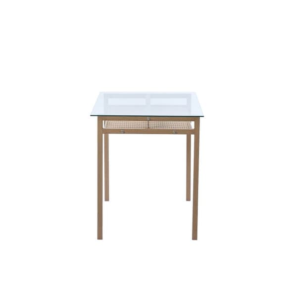 Matsalsbord med förvaringsmöbel, 110*65*74, topp i härdat glas, rottingdesign, beige