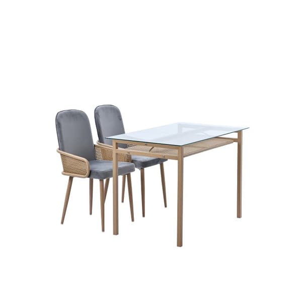 Matsalsbord med förvaringsmöbel, 110*65*74, topp i härdat glas, rottingdesign, beige