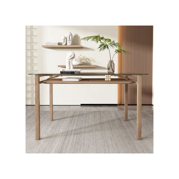 Matsalsbord med förvaringsmöbel, 110*65*74, topp i härdat glas, rottingdesign, beige