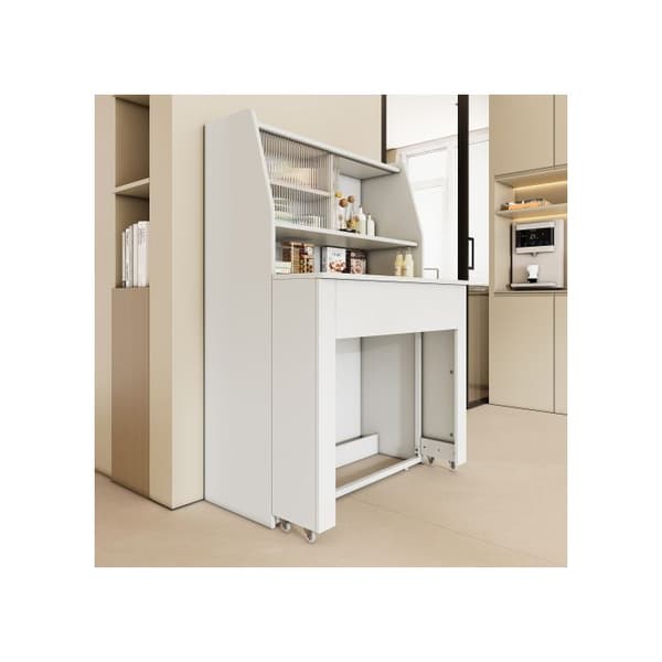 Utbyggbar matbord, L52/132.5*L80*H76 cm, Multifunktionellt matbord med låg volym, Vit