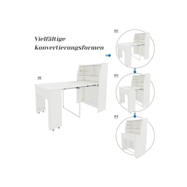Utbyggbar matbord, L52/132.5*L80*H76 cm, Multifunktionellt matbord med låg volym, Vit