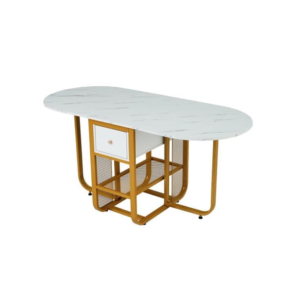 Fällbar matbord, matbord med lådor, matbord i 3 former (vit + guld)