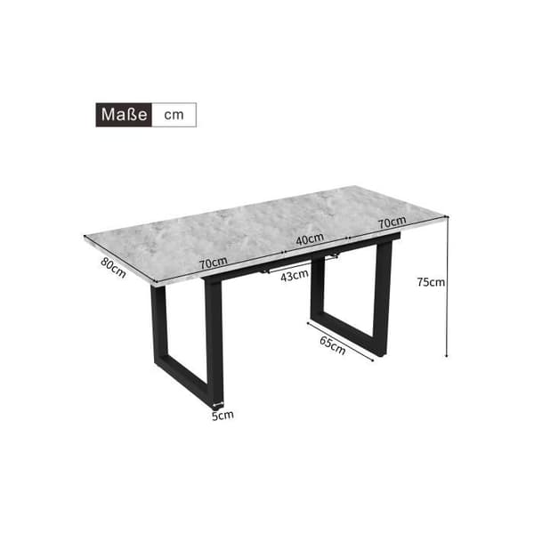 Utgående matbord, multifunktionellt kompakt matbord, betong + svart finish