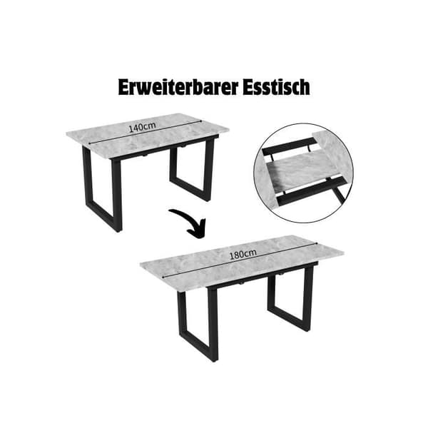 Utgående matbord, multifunktionellt kompakt matbord, betong + svart finish