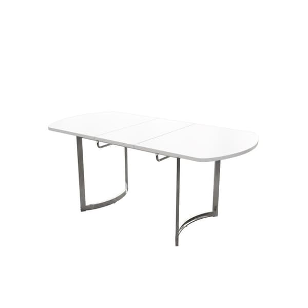 Utdragbar matbord 140/180 x 80 cm, förlängbar längd 180 cm, ben i silvermetall, vit + silverben