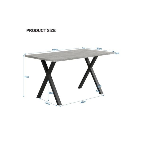 Matbord, korsade ben L140*B80*H76cm, betong + svart utsida